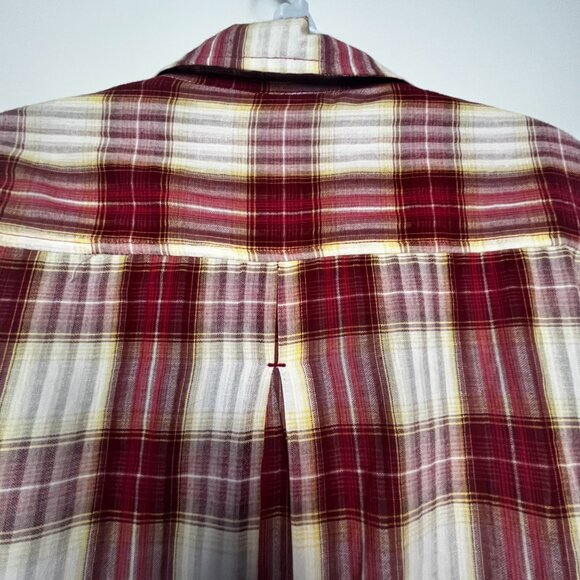 Vintage DCC Missy Casual Top Red White Plaid Sz M Cotton 3/4 Sleeve Collar - Picture 9 of 16